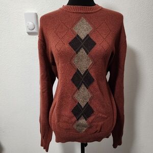 Dockers Long Sleeve Rust Argyle Crew Neck Cotton Cosby Sweater